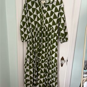 Anthropologie Maeve Olive and White Patterned Dress